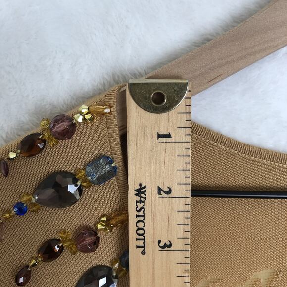 NWT SOFT SURROUNDINGS Beaded Sweater Plus Sz 2X Camel Tan L/S Knit Burnout Rayon - Picture 7 of 11